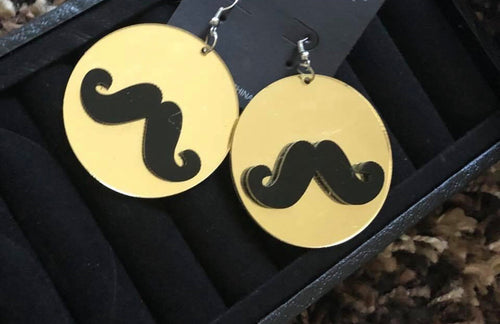 Gold & Black Mustache Earrings