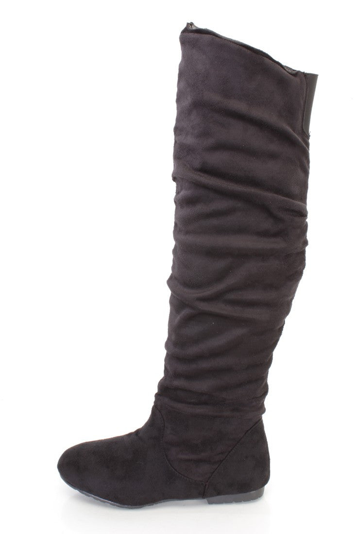 Black knee high flat boots