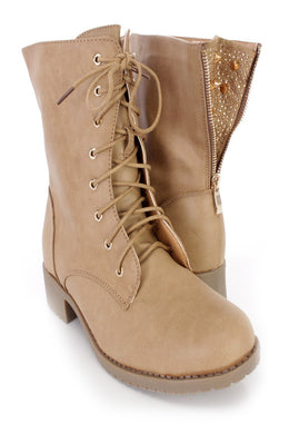 Khaki back studded combat boots