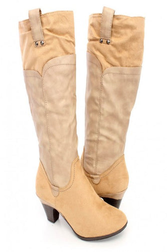 Taupe cowboy look knee high boots