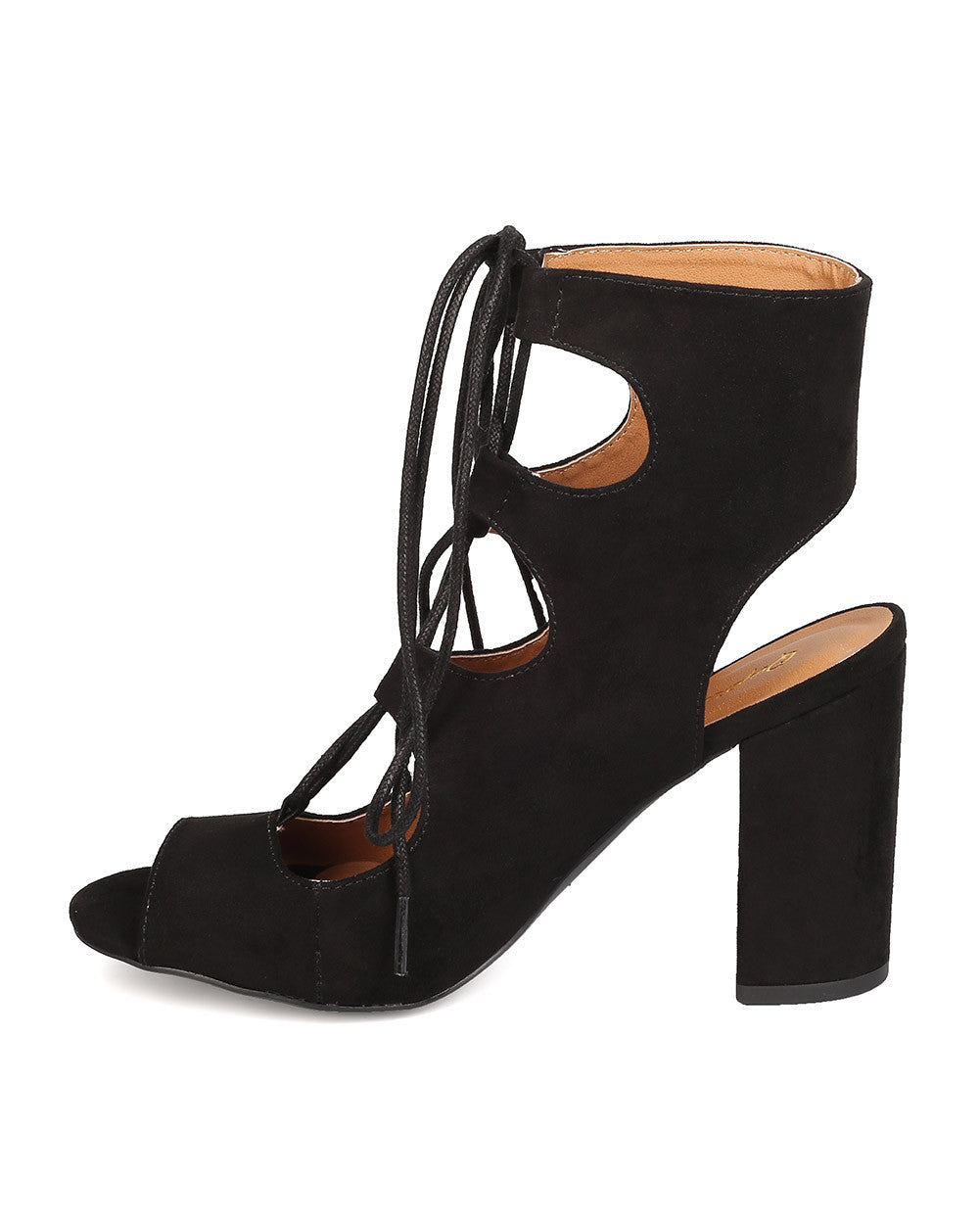 Black lace up block heels