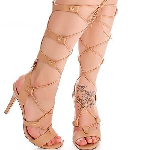 Tan lace up high heels