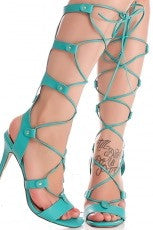 Turquoise lace up heels