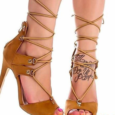 Camel ankle strap heels