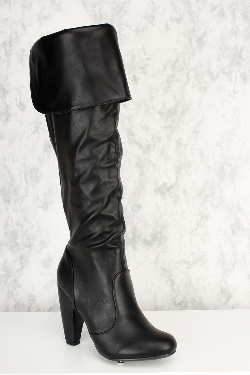 Black cuffed knee high boots